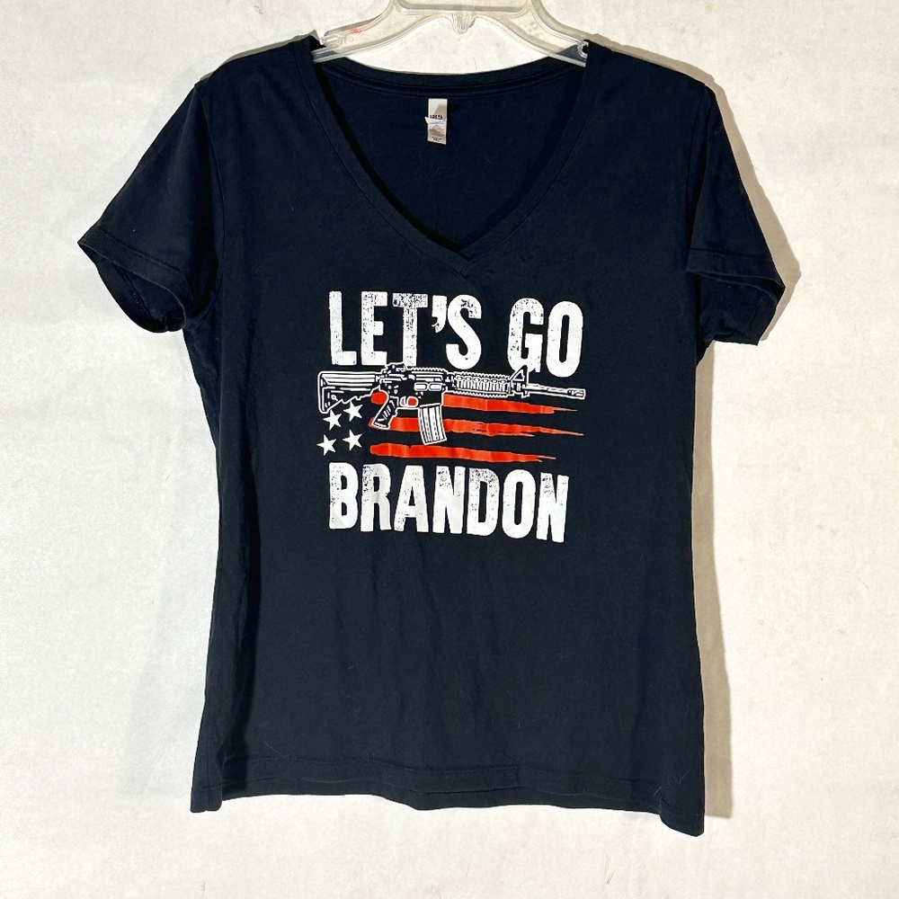 Let's Go Brandon AR15 Flag Black Red Women Short Sleeve V Neck T Shirt TeeTop
